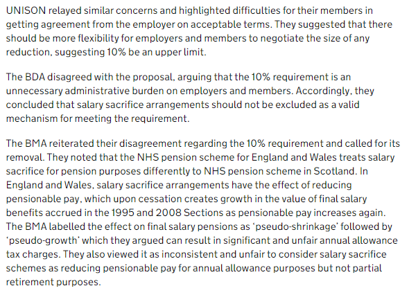 goldstone_tony's tweet photo. @BMA_Pensions @nhs_pensions @Krishanx 5/ BMA argued along with other unions including @TheBDA that 10% reduction in pensionable pay for #partialretirement is bad policy and needs to be removed. Government rejected this https://t.co/unYTbKTp5E