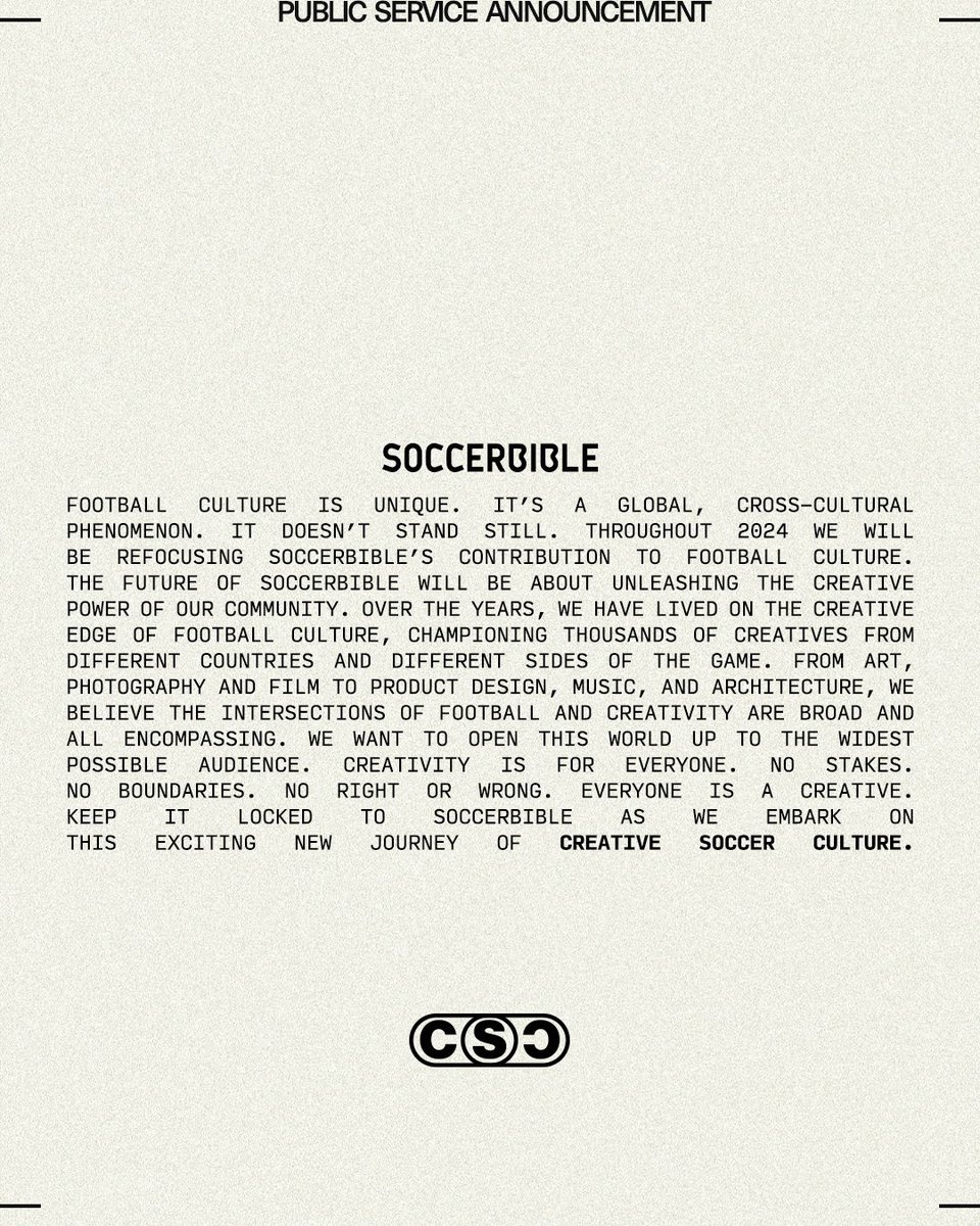 SoccerBible's tweet image. Our next chapter starts here. No stakes. No boundaries. No right or wrong. Keep it locked to SoccerBible as we embark on this exciting new journey of Creative Soccer Culture.