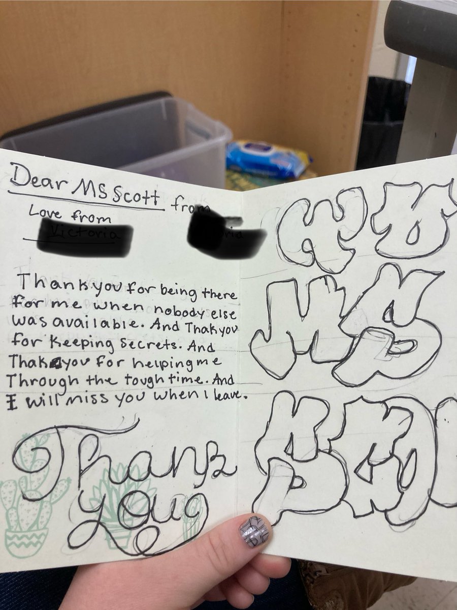 Ms_ScottLCSWC's tweet photo. When your student is moving and they take the time to write you a thank you note 💕💕💕 https://t.co/XMDVsVcf4Y