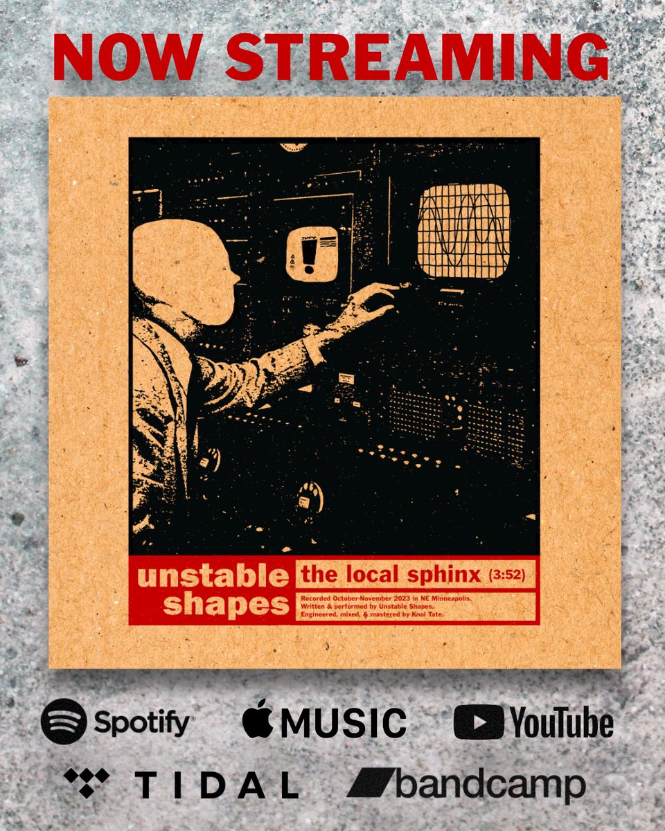 In all the excitement we forgot to post this here. Our second single, “The Local Sphinx,” is out now everywhere you stream and at unstableshapes.bandcamp.com so add it to your playlists and share it to your friends and loved ones.