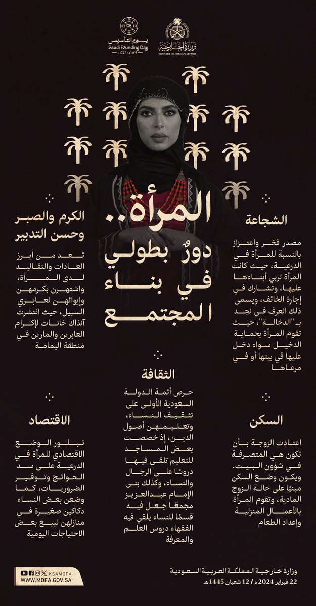 المرأة دورٌ بطولي في بناء المجتمع 

#يوم_التأسيس
#يوم_بدينا