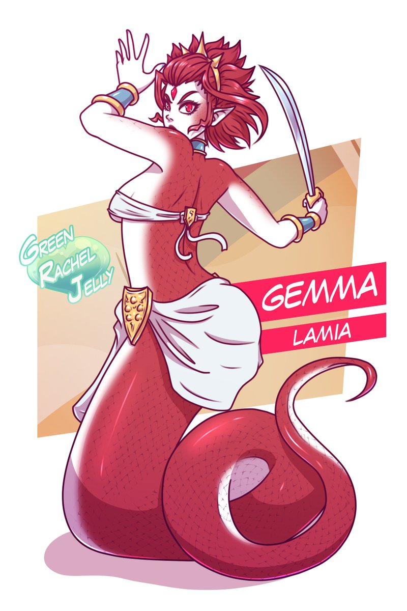 GreenRachelEMH's tweet photo. Gemma from @jaehotscramble's Legends of Vithra, as a monster girl!! Gemma the Lamia!

Thank you so much for all your help in launching my comic, and being such a wonderful friend 🥺

Please go check out her Fantasy GL webcomic, Legends of Vithra!! ⬇️ https://t.co/ELVbTaNXxf