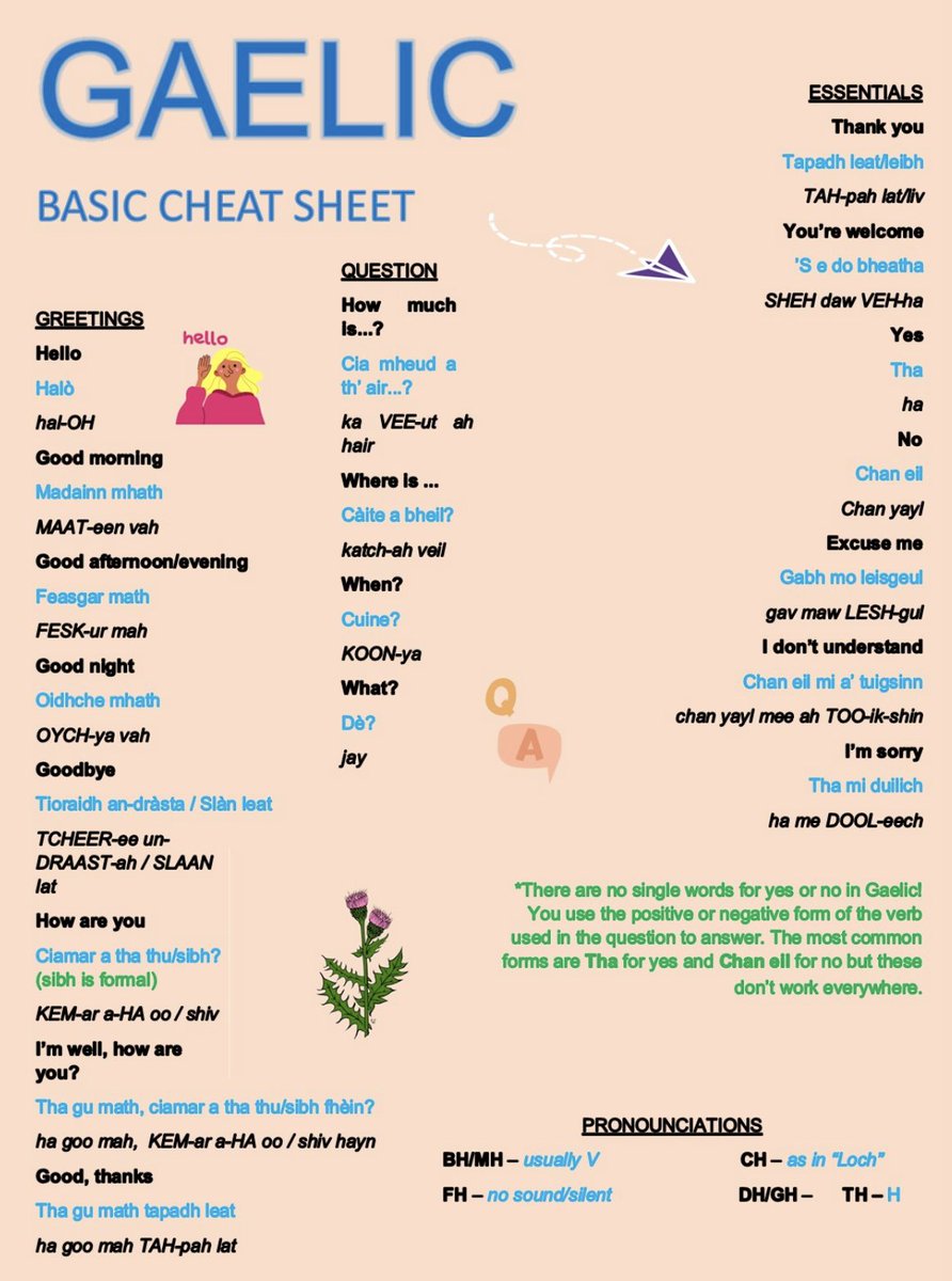 gaelic4parents (@gaelic4parents) on Twitter photo Looking for a #Gaelic "cheat sheet" to get you started using some Gaelic for #WorldGaelicWeek and #SayAGaelicPhraseDay? <a href="/ParlAlba/">PĂ rlamaid na h-Alba</a> produced this sheet with some words and phrases to get you started!
parlamaidalba.wordpress.com/2022/02/21/gae… Looking for a #Gaelic "cheat sheet" to get you started using some Gaelic for #WorldGaelicWeek and #SayAGaelicPhraseDay? <a href="/ParlAlba/">Pà rlamaid na h-Alba</a> produced this sheet with some words and phrases to get you started!
parlamaidalba.wordpress.com/2022/02/21/gae…