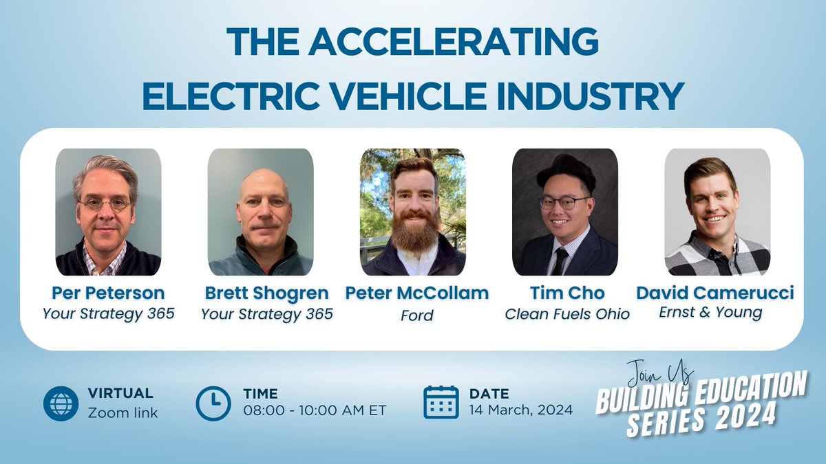 Join our education session on 3.14.24: The Accelerating Electric Vehicle Industry. Our panel of experts will cover policy, strategy, federal funding, battery manufacturing, charging stations and more. Thanks to event sponsor @alternaliteEV Register: 2030districts.org/cleveland/even…