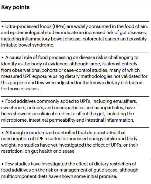 Ultra-processed foods #UPF and #FoodAdditives in gut health and disease Our review with @AaronBancil @BenoitChassaing is out now in @NatRevGastroHep Paper nature.com/articles/s4157… Free to read rdcu.be/dzlO1 Our key points👇🏽