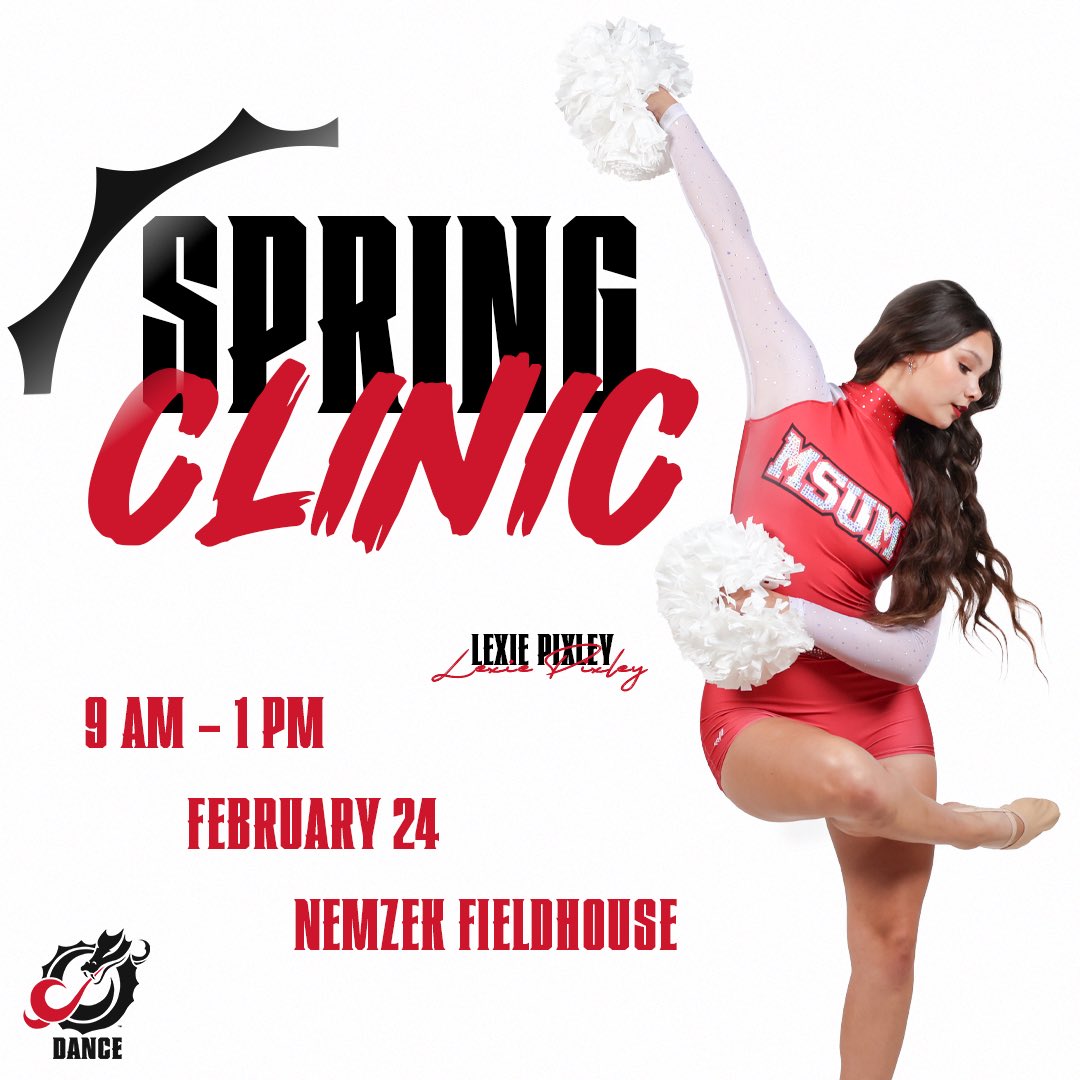 𝙎𝙋𝙍𝙄𝙉𝙂 𝘾𝙇𝙄𝙉𝙄𝘾 

Join the Dragon Dance Team this Saturday, March 24 from 9 am to 1 pm for a clinic! 

An opportunity to dance with the team, but also work on technique to help prepare for collegiate and high school tryouts. 

Register link in our Instagram description.