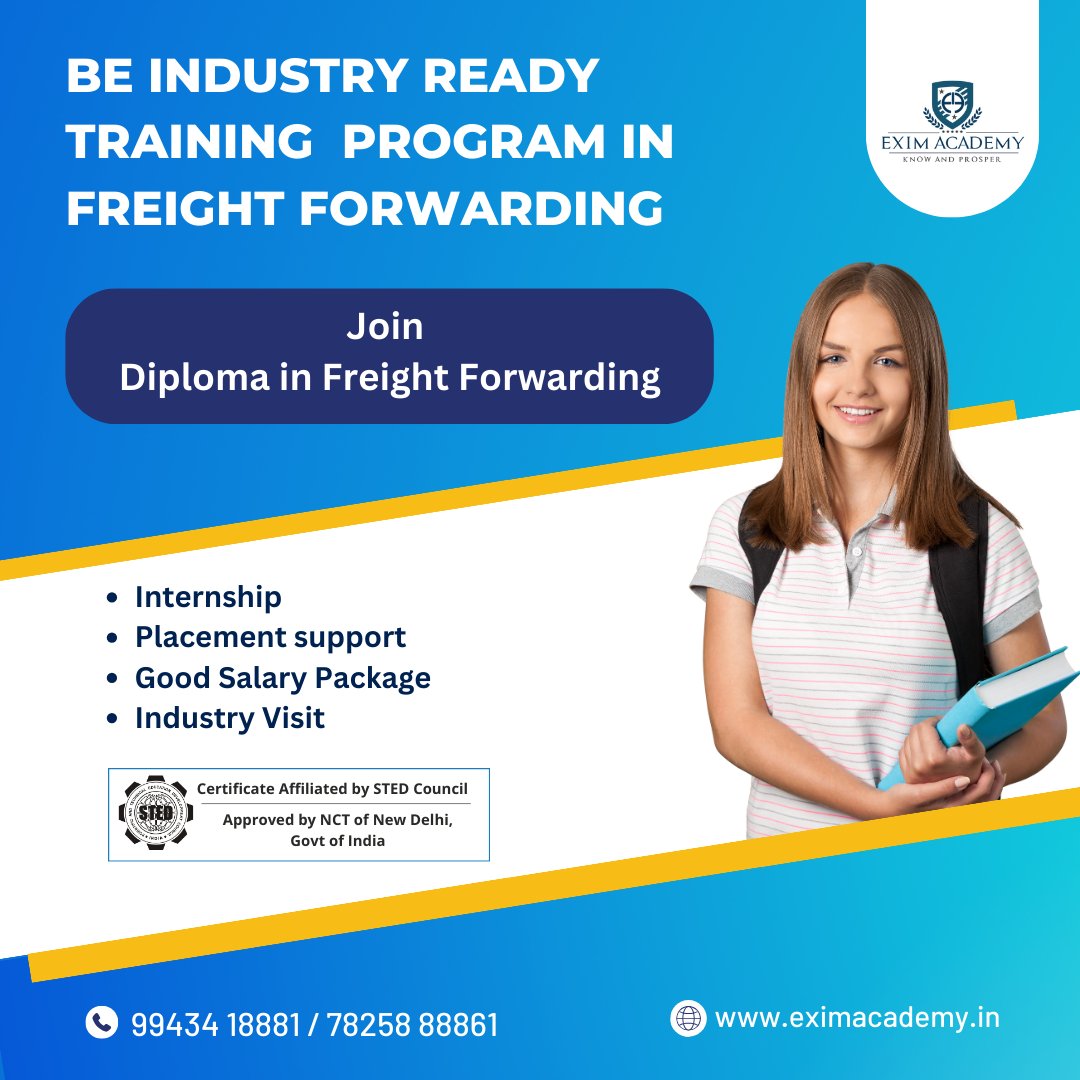 exim_academy's tweet photo. Join us at Exim Academy and unlock the door to a thriving career in Freight Forwarding.
#eximacademychennai #chennai #FreightForwardingExcellence #freightforwardingjobs https://t.co/zjhuzmBKNF