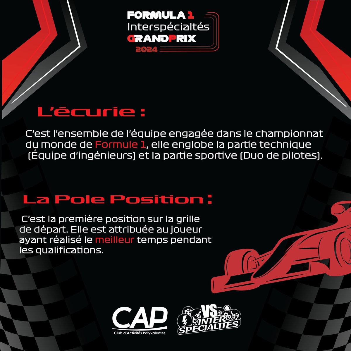 CAPENP's tweet photo. Les monoplaces s'allignent sur la grille, il est temps de chauffer vos moteurs ainsi que vos neurones pour en apprendre plus sur les rouages de la Formula One 🏎️

📌 Ne ratez pas le GP INTERSPÉ 2024, Jeudi 07 mars à l'École Nationale Polytechnique d'Alger.

#Back_on_the_grid https://t.co/8yexozJCXn