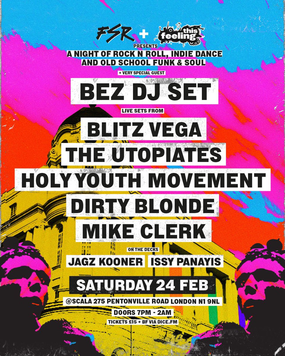 *BIG ANNOUNCEMENT - THIS SATURDAY* The legend that is Bez is joining the party and jumping on the ones and twos 🙌 As if it wasn’t already a night not to be missed, this is gonna be mega. Still a few tickets left ✌️ @This_Feeling fsr-events.com