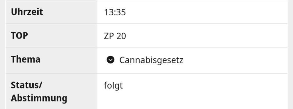 Das #CanG wurde um 25 Minuten verschoben und soll morgen gegen 13:35 Uhr im Bundestag diskutiert werden.

bundestag.de/tagesordnung