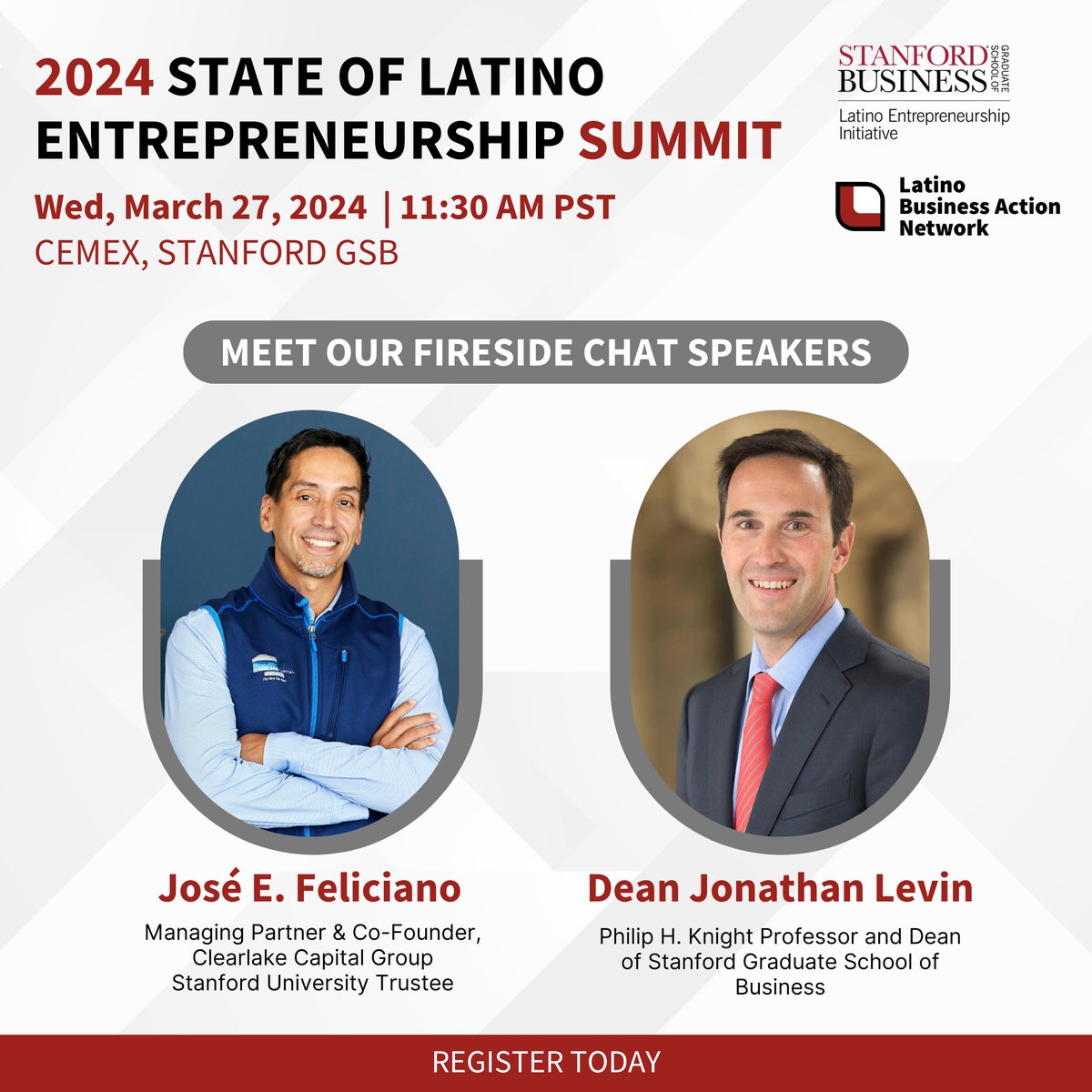 We're thrilled to unveil this year's Fireside Chat speakers for our 2024 SOLE Summit! Hear from Dean Jon Levin and José E. Feliciano as they reflect on the research findings and all topics related to Latino entrepreneurship. Register here bit.ly/2024-SOLE