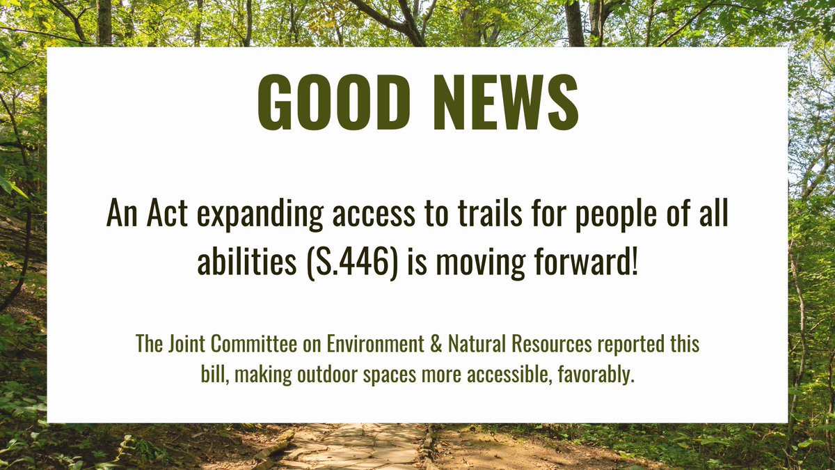 Jo Comerford (@jo_comerford) on Twitter photo Spring has sprung!
A bill I filed w/ Rep. <a href="/mciccolo/">Rep. Michelle Ciccolo</a> to make trails & outdoor recreational activities accessible to people of all abilities is moving forward!
S/o to Unpaved Trails for All for their fierce advocacy
unpavedtrailsforall.org Spring has sprung!
A bill I filed w/ Rep. <a href="/mciccolo/">Rep. Michelle Ciccolo</a> to make trails & outdoor recreational activities accessible to people of all abilities is moving forward!
S/o to Unpaved Trails for All for their fierce advocacy
unpavedtrailsforall.org