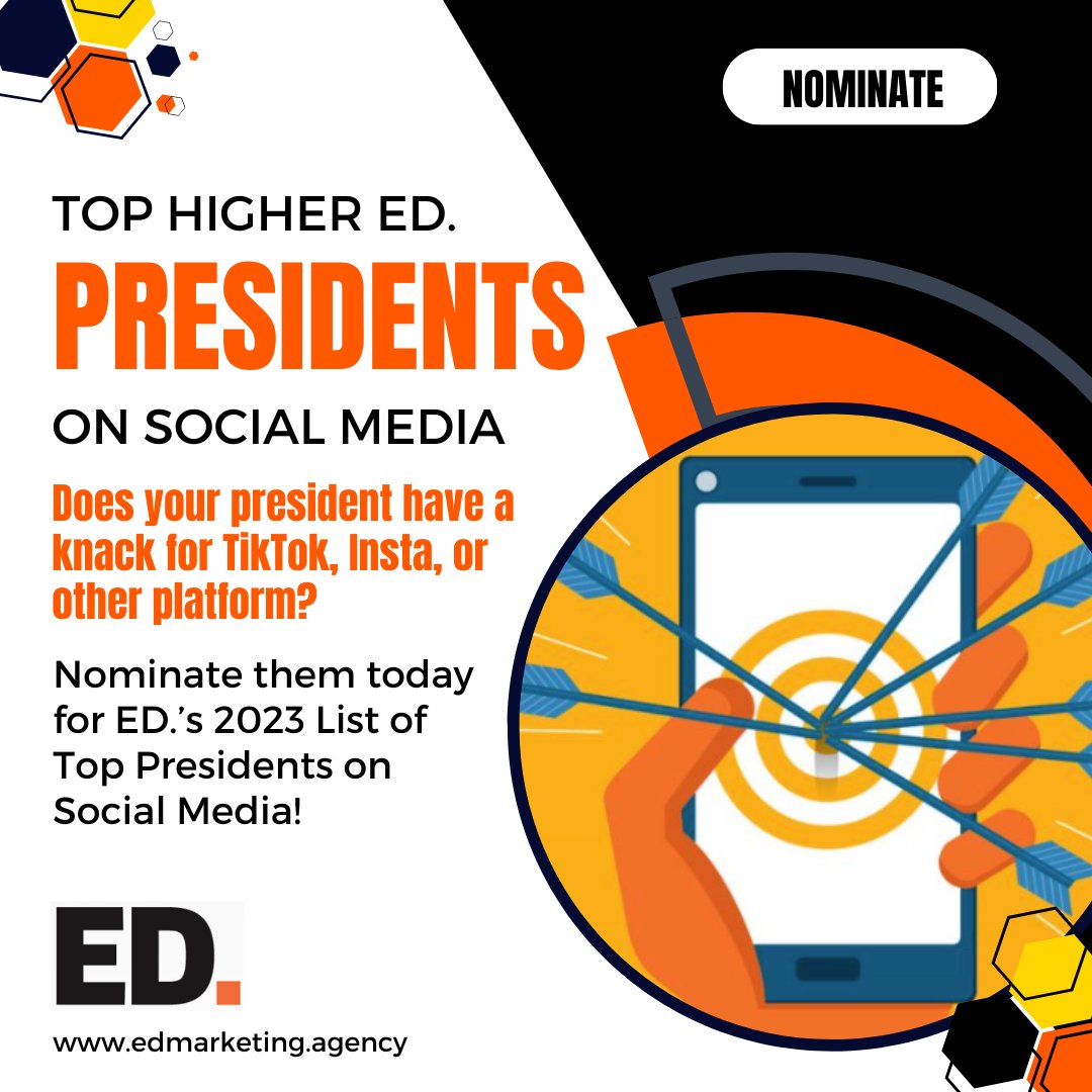 Do students know your higher ed. president's name? 🤔 

If the answer is yes, recognize your president and amplify their social media skills even further... Our annual competition for Top Higher Ed. Presidents on Social Media is back!

To nominate go to: loom.ly/Iqz007w