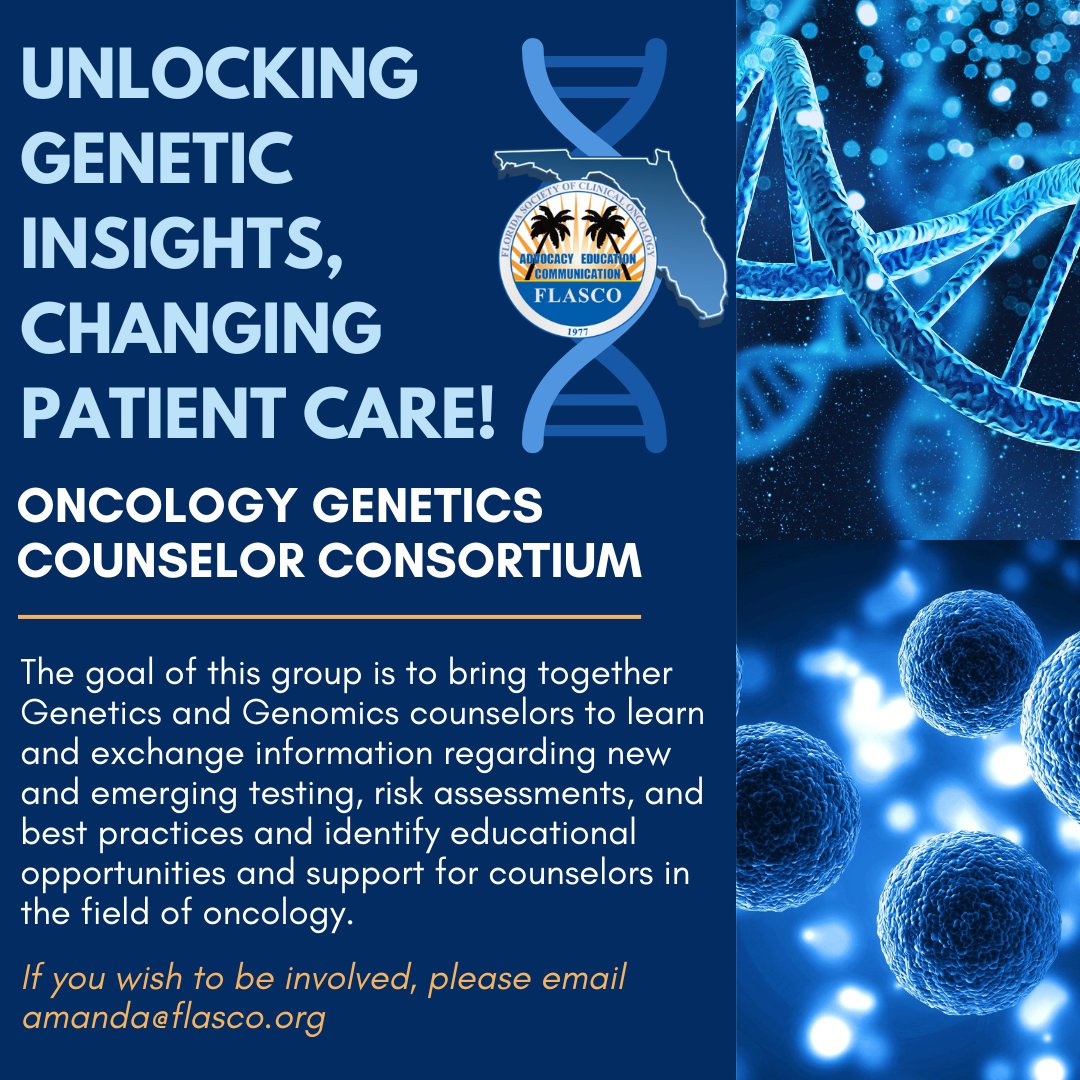 Get Involved With the Oncology Genetics Counselor Consortium!

#FLASCO #OncologyGenetics #OncologyExcellence #GeneticCounseling #GeneticInsights #CancerCare