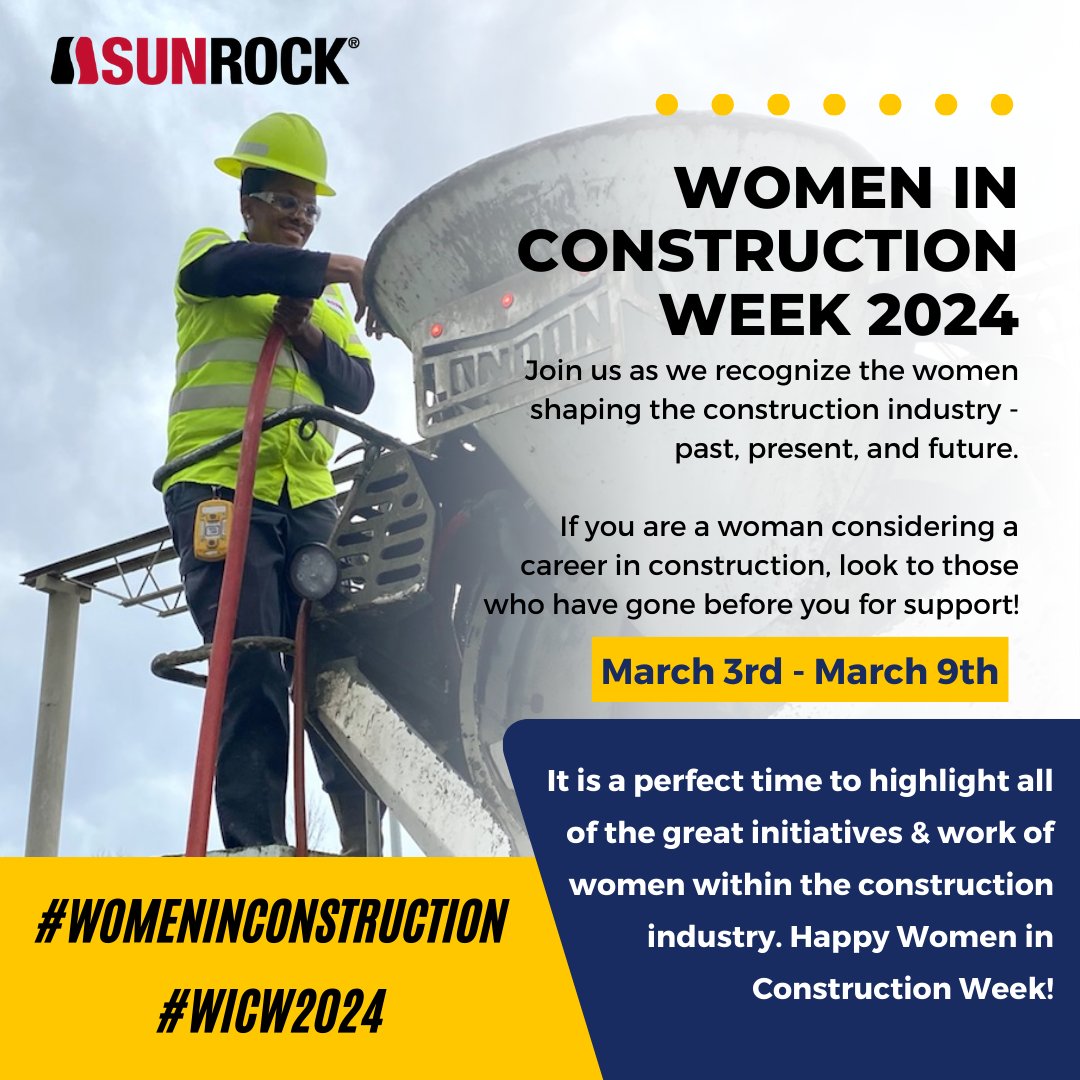 Happy Women in Construction Week! Without the women that make up our workforce, Sunrock would not be the company that it is today. Stay tuned for a slide show this week that highlights the many great women that make up our team.

#WICWeek2024 #WomeninConstruction #WIC #WICW