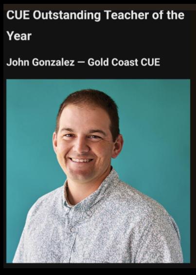 Congratulations to Gold Coast CUE's very own John Gonzalez for winning the @cueinc Outstanding Teacher of the Year! The chemistry teacher does outstanding work with his students and colleagues at @achs_scorpions. Way to go, John!!