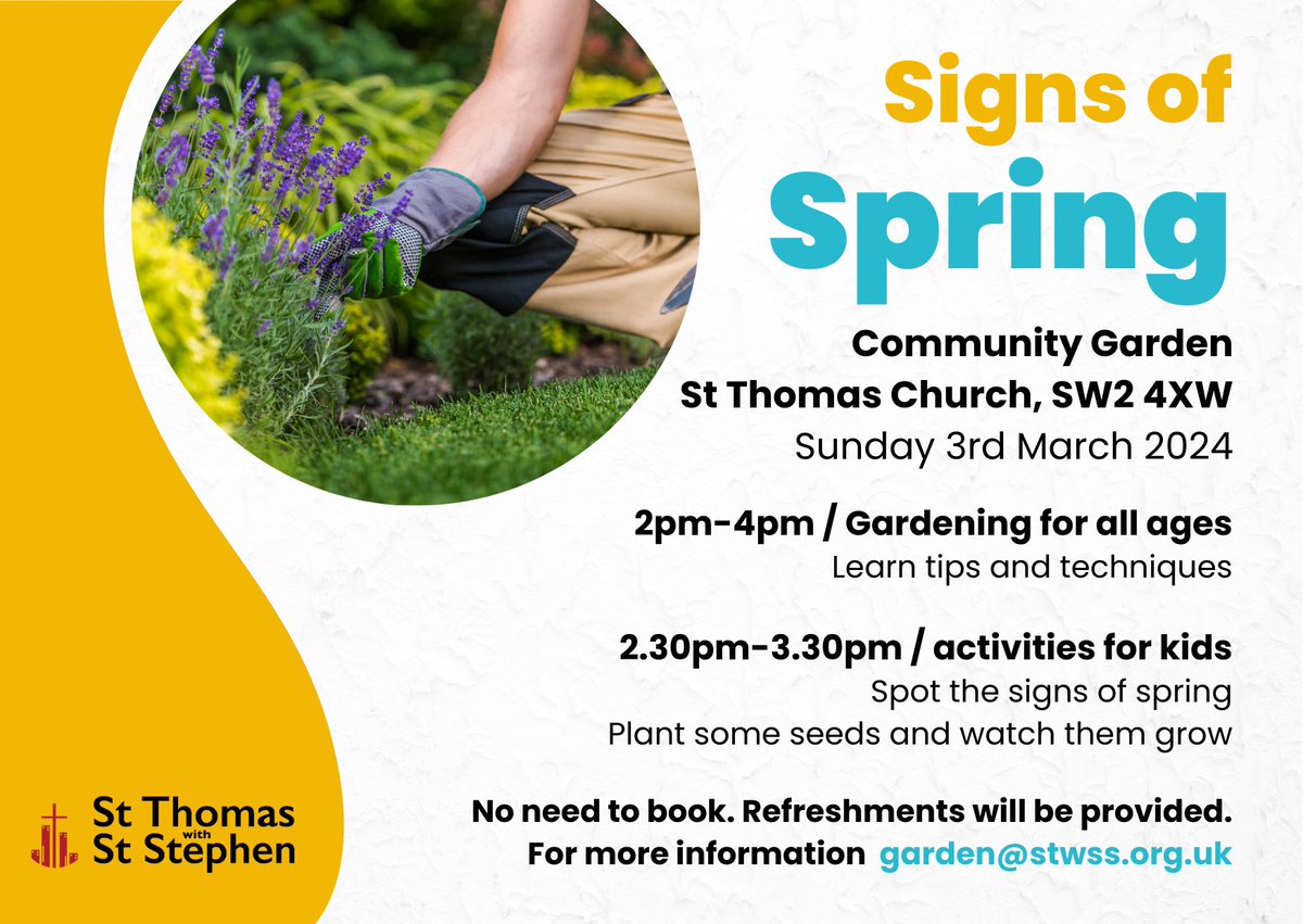 We are so excited to start our new year of gardening activities with these events for all ages. The first is on 3rd March. ⁦<a href="/STwSS/">STwSS Church</a>⁩ #gardening #balham #streatham