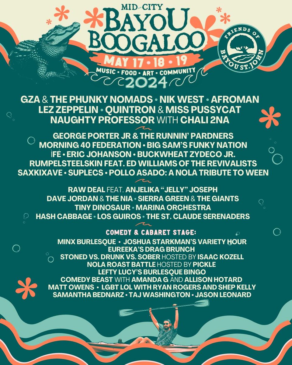 I'm doing comedy at Bayou Boogaloo and <a href="/TheRealGZA/">GZA</a> is headlining the fest. Wu Tang Forever.