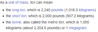 It makes me irrationally angry that there are different types of ton(ne).
