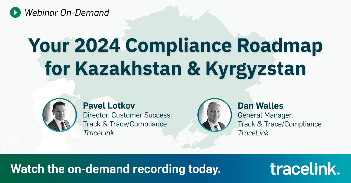 New serialization and traceability requirements are going into effect in Kazakhstan and Kyrgyzstan. Watch this webinar recording to see how TraceLink can help you comply in time: bit.ly/3wodf6J

#Kazakhstan #Kyrgyzstan #SupplyChain