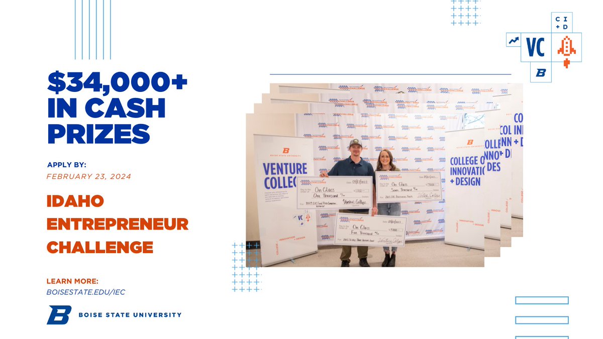 Do you have a business or venture idea? Are you a registered Idaho college/university student? Apply for the 10th Annual Idaho Entrepreneur Challenge by February 23 to compete for cash prizes! Apply 🔗 forms.monday.com/forms/98c48e20…