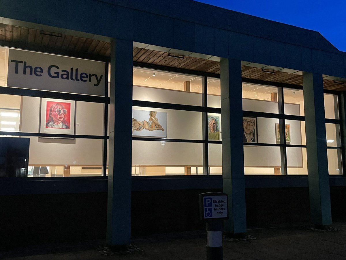 The Gallery window at night! Late opening on a a Thursday. Exhibition on until 28th March!! Going great guns thus far!! The Gallery, Gateshead Central Library. #artlife #soloexhibtion #exhibition #portraitpainter #portraitswithpurpose