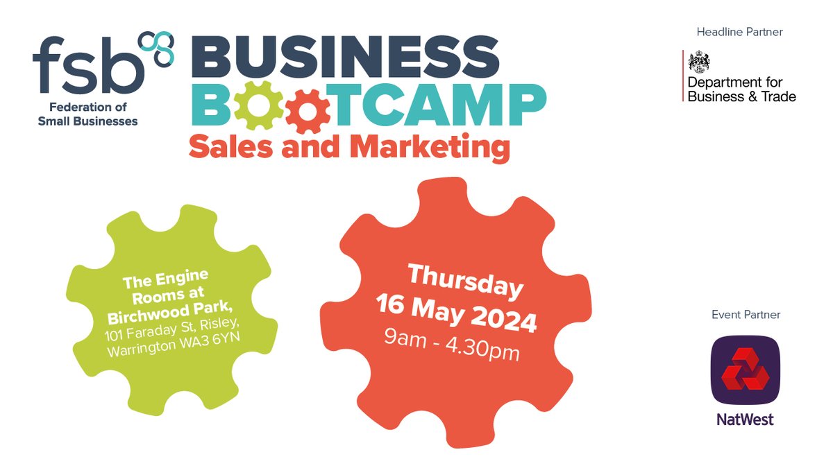 ⭐ Thanks to the generosity of our event partners; DBT and Natwest, we can offer a fab discounted price for this jam-packed full day event 💫

Find out what's on offer and book your place here! 🔗 go.fsb.org.uk/48wqksC
#FSBbootcamp