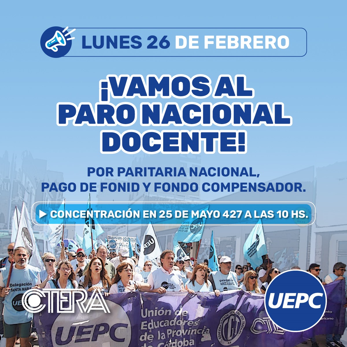 UEPC_oficial's tweet photo. 📣 ¡𝗩𝗮𝗺𝗼𝘀 𝗮𝗹 𝗽𝗮𝗿𝗼 𝗻𝗮𝗰𝗶𝗼𝗻𝗮𝗹!
👉 Por Paritaria Nacional
👉 Pago de FONID
👉 Fondo Compensador
#UEPC #ParoNacional #NoAlAjuste https://t.co/av9jRy2Rf3