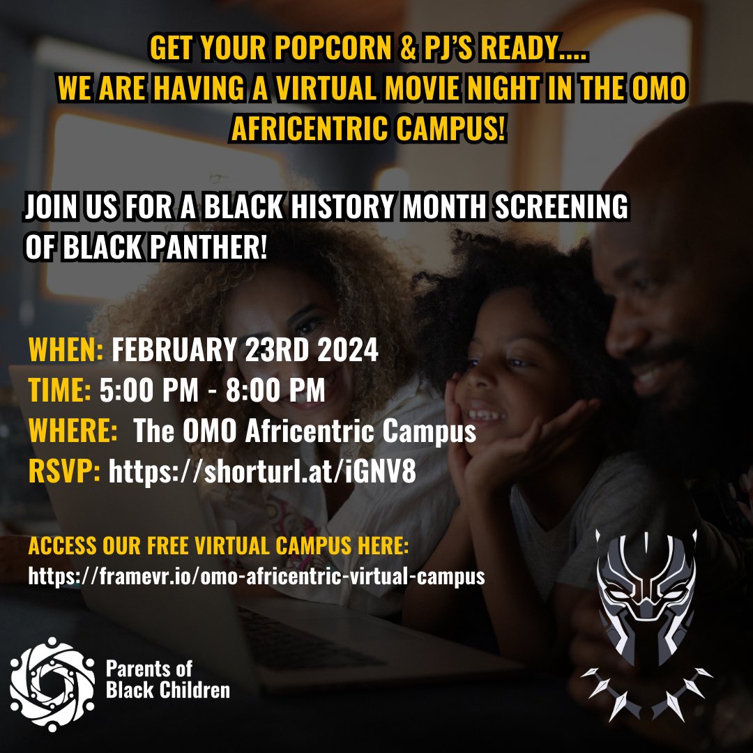 Tomorrow is Movie Night in the OMO Africentric Campus! Join us for a special Black History Month viewing of Black Panther! Tomorrow February 23rd , 2024 from 5:00 Pm - 8:00 PM RSVP HERE: eventbrite.ca/e/825766930117…