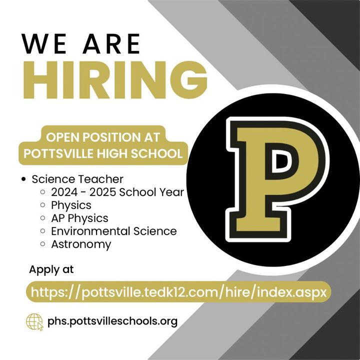 Apply to teach Science at PHS-- We have a great team!
pottsville.tedk12.com/hire/index.aspx