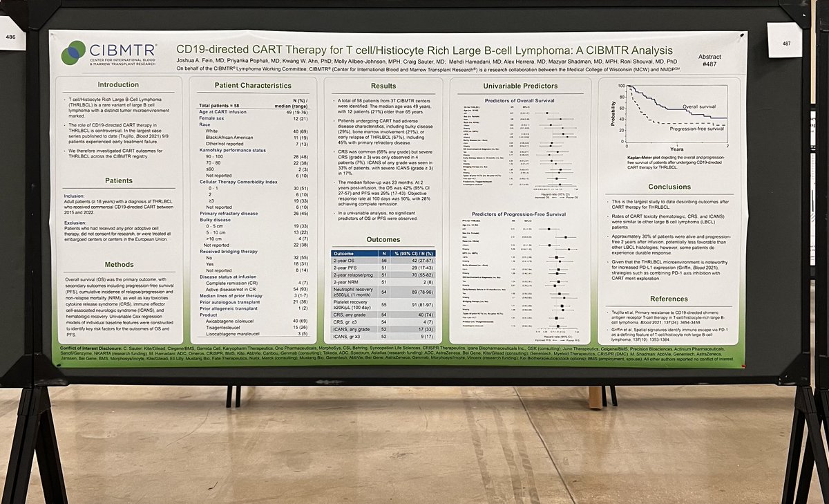 #Tandem24 #lymsm #Cartrx Stop by poster 487 this evening to discuss CAR-T for treatment of patients with T-cell Histiocyte Rich Large B-Cell Lymphoma! 
TL/DR: not a panacea (as in all LBCL) but there *is* a proportion with response. *¿would this subset benefit from adding PD1i?*