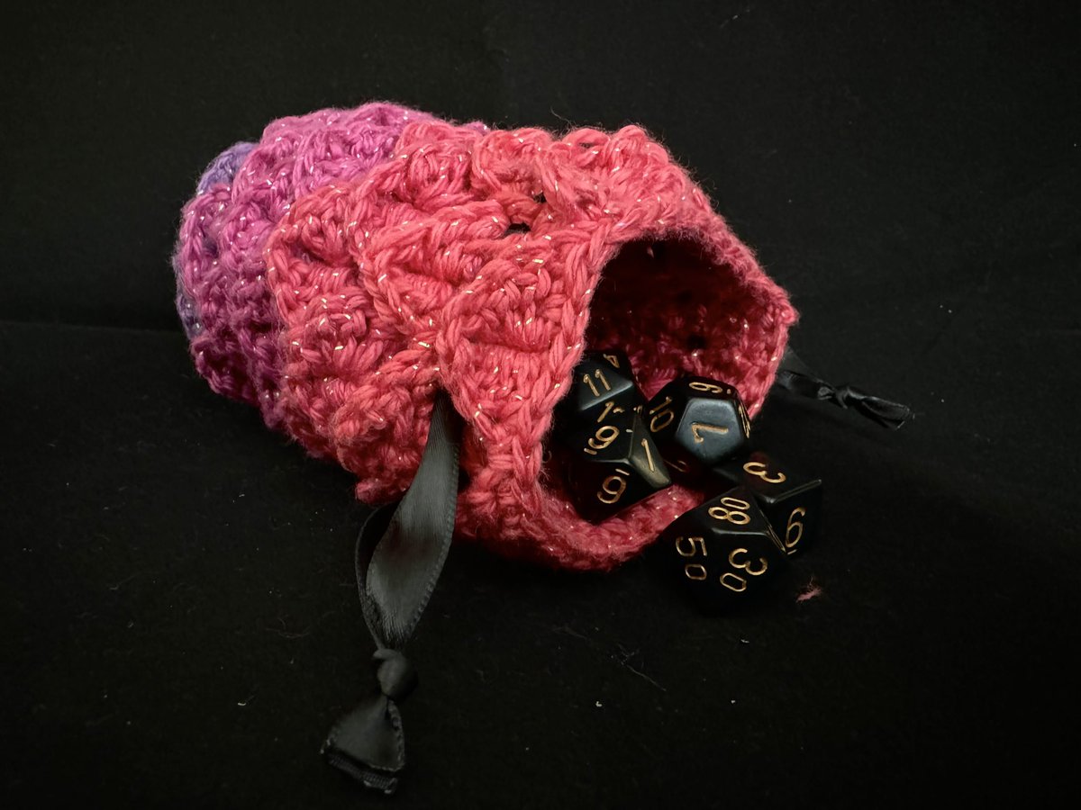 Blossom Dragon scale crocheted bag. For trinkets or your gaming dice. Satin drawstring. #dnd #dragon #dnd5e #DnDcharacter #tabletop #tabletopgames #artsandcrafts #handmade #sale
