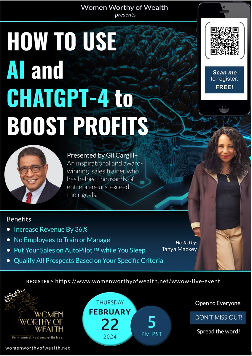 GerryFoster's tweet photo. ONLY A FEW ZOOM SEATS LEFT! Register now for legendary sales guru Gil Cargill's free presentation for B2B owners who want to learn how to put their sales on auto-pilot with AI and ChatGPT-4. ✨

Thursday, February 22, 2024, at 5 PM PST. Don't miss out.
https://t.co/IFEnYUO0fX https://t.co/E7d42QQOEz