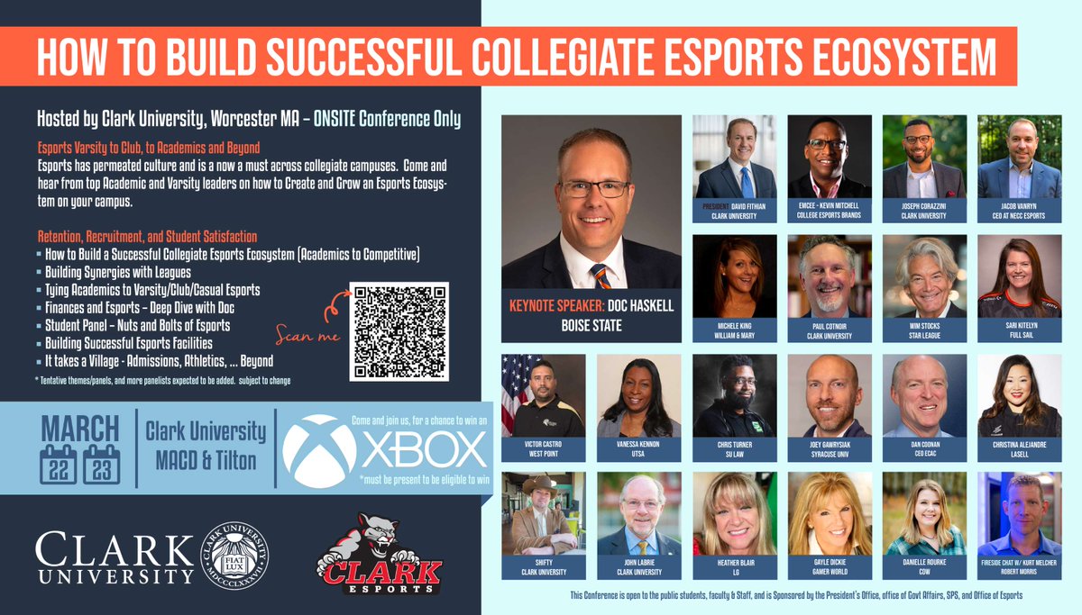 We're exactly 1️⃣ month away! 

Make your plans to attend today 

For more info including complete schedule of events / panels 
→ clarku.edu/esports/event/…