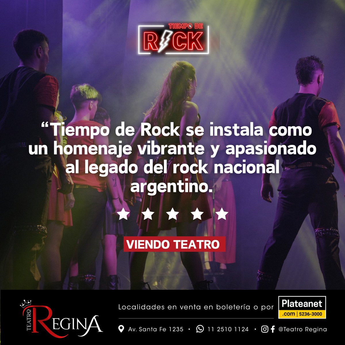 PERROTTIPRODUC's tweet photo. Y sigue la temporada de #tiempoderock ! Sábados 20:30 Hs. @teatroreginaok
Tickets en @Plateanet o Boleteria del teatro. https://t.co/5A2IjKC4uZ