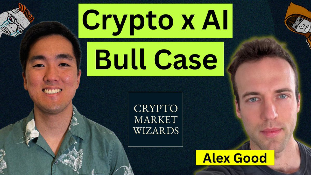 For Episode 14 of @CryptoMarketWiz, I'll be joined by @goodalexander to discuss the intersection of Crypto and AI and why he's so bullish. Let me know if you have any questions you'd like us to discuss!
