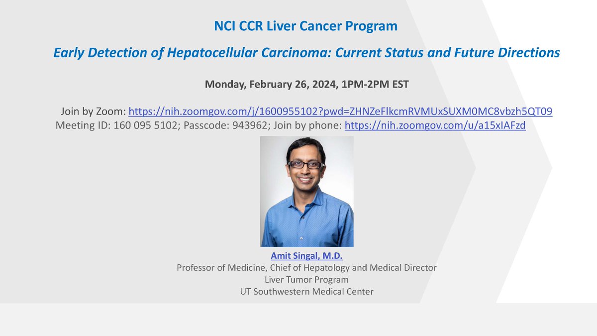 BudhuLCP's tweet photo. Join #NCICCRLiverProgram seminar on Monday, February 26, 2024 at 1PM EST. @NCIResearchCtr https://t.co/Um62dsgRTQ