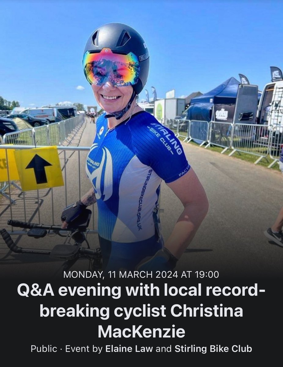 Lejogmack 🏴 (@lejogmack) on Twitter photo As part of Women & Girls in Sport month, <a href="/StirlingBC/">Stirling Bike Club</a> are hosting a number of free women-only events. This first event is a Q&A evening with local record-breaking cyclist <a href="/christina_mack/">Christina Mackenzie 🏴</a> As part of Women & Girls in Sport month, <a href="/StirlingBC/">Stirling Bike Club</a> are hosting a number of free women-only events. This first event is a Q&A evening with local record-breaking cyclist <a href="/christina_mack/">Christina Mackenzie 🏴</a>