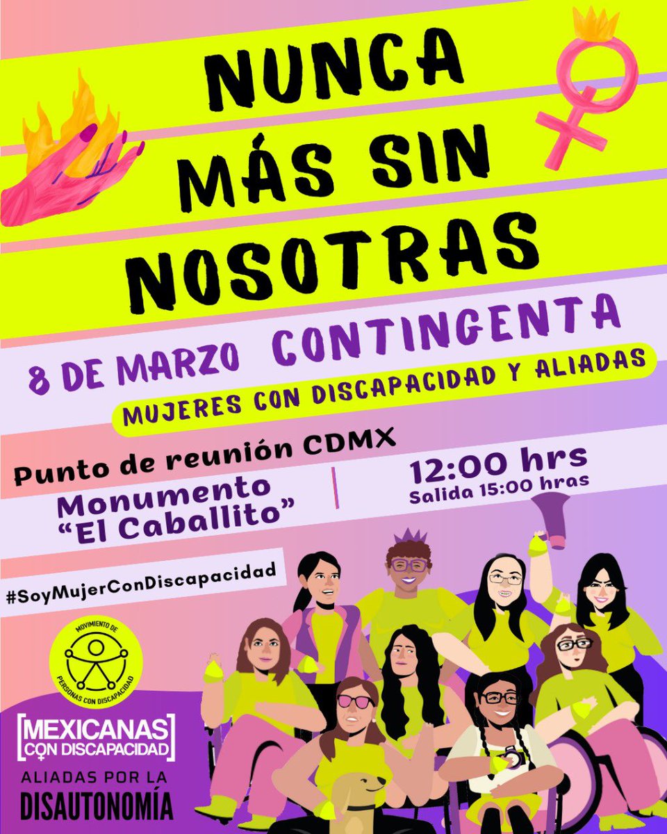 🔥💜La contingenta de mujeres con discapacidad y aliadas, PRESENTE en la marcha del 8 de marzo, por el Día Internacional de las Mujeres. 

📍El punto de reunión es en el Monumento del Caballito, a partir del medio día para la concentración y las entrevistas con medios.