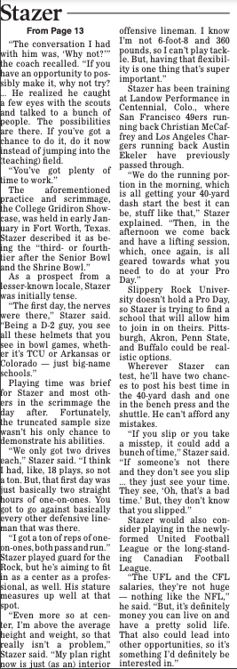 bybrendanhowe's tweet photo. See what it's been like for Butler grad and three-year SRU starting guard Nick Stazer (@StazerNick) to pursue a professional football career as a Division II guy in this Butler Eagle (2/21/2024) story. As a side note, Stazer and I had a high school journalism class together. https://t.co/enCKx0Lz6P