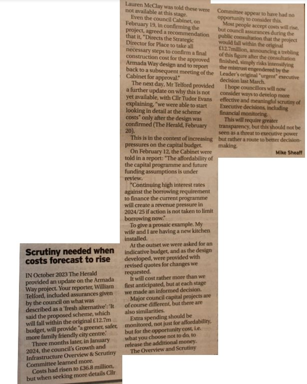 mikesheaff's tweet photo. @PressSteveH Thanks &amp; I do understand your concerns. Mine are that in October the council assured us costs would be within the £12.7 million budget. Here's my letter in today's Herald. I just want honesty. I hope we can agree on that. With other demands, public money is not limitless https://t.co/EnSIGp1lK0