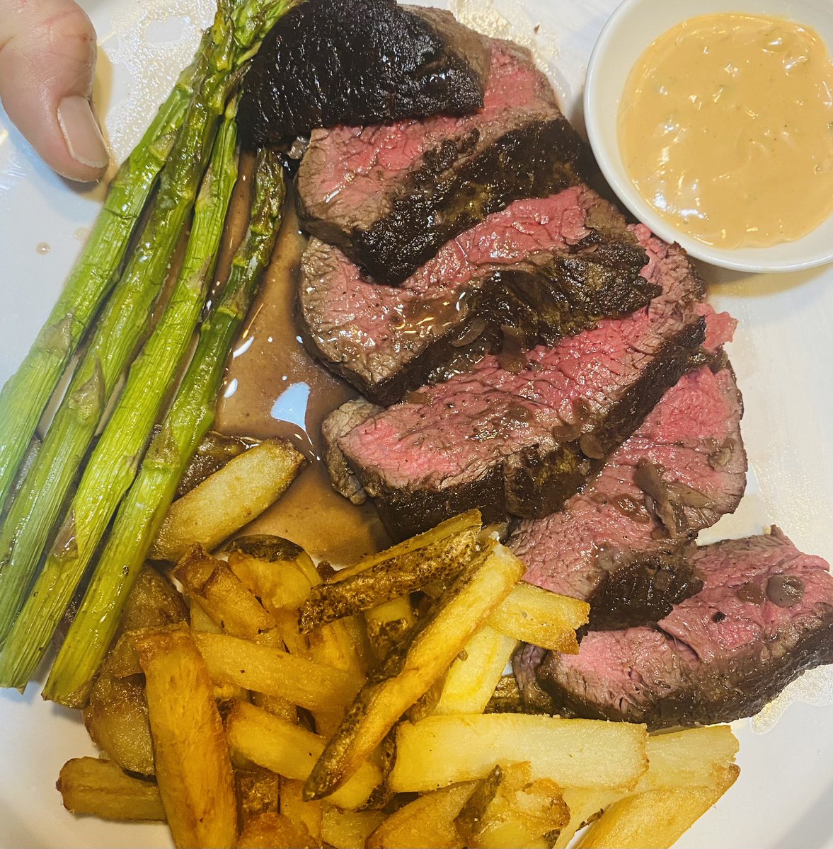 Steak Frites w Red Wine Pan Sauce. Twice fried Fries.