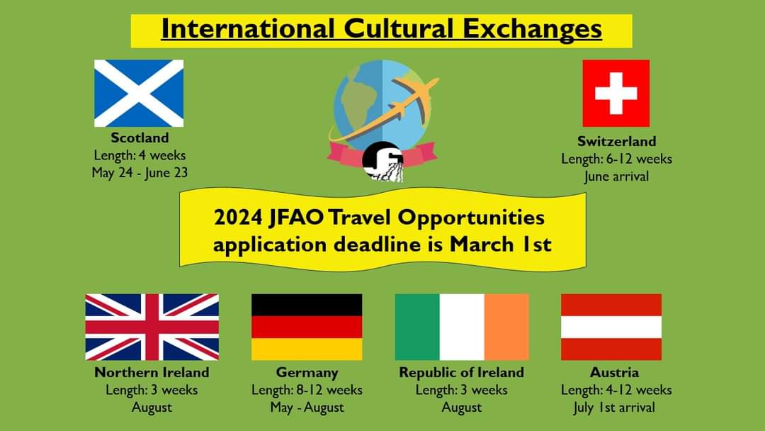 The deadline to apply for a 2024 exchange is Only 3 weeks away! 

jfao.on.ca/pdf/JFAOTravel…