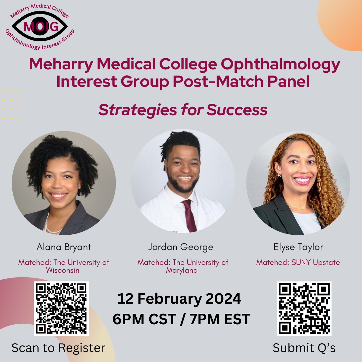Open to EVERYONE! Come get tips and advice from our freshly matched future ophthalmologists!