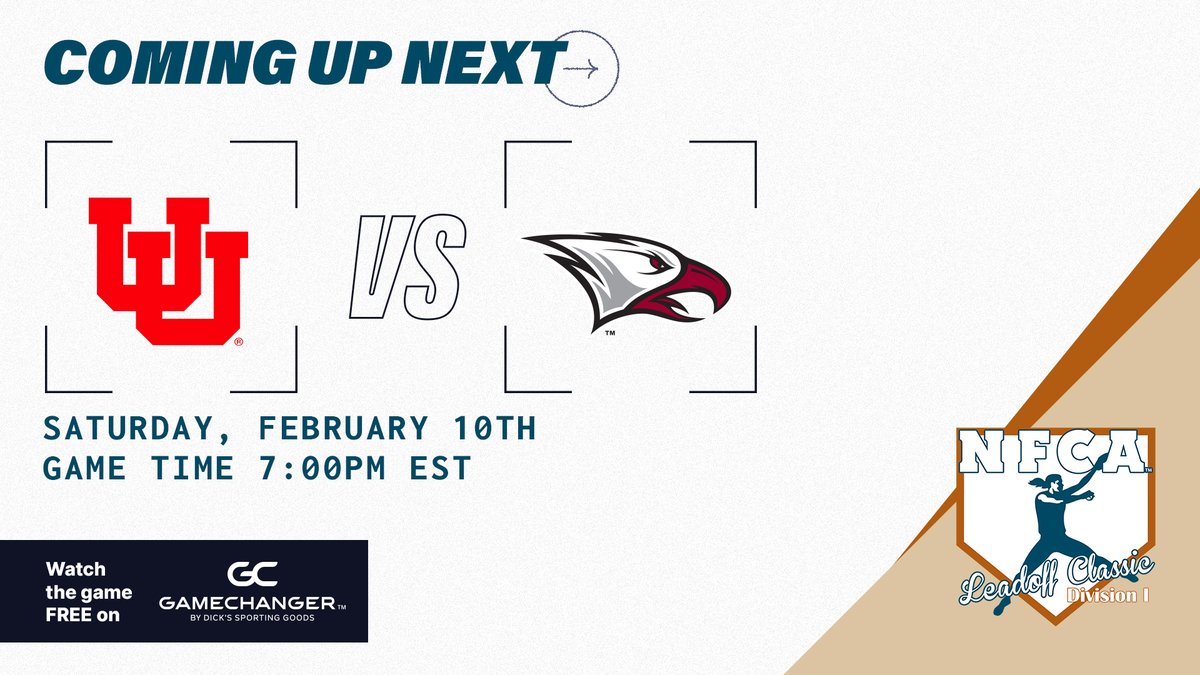 GetGameChanger's tweet image. 🥎 LIVE NOW 🎥

#13 @Utah_Softball vs @NccuSoftball 

Tune in on GameChanger: bit.ly/486kYn3

#NFCALeadoffClassics | #GameChangerSports