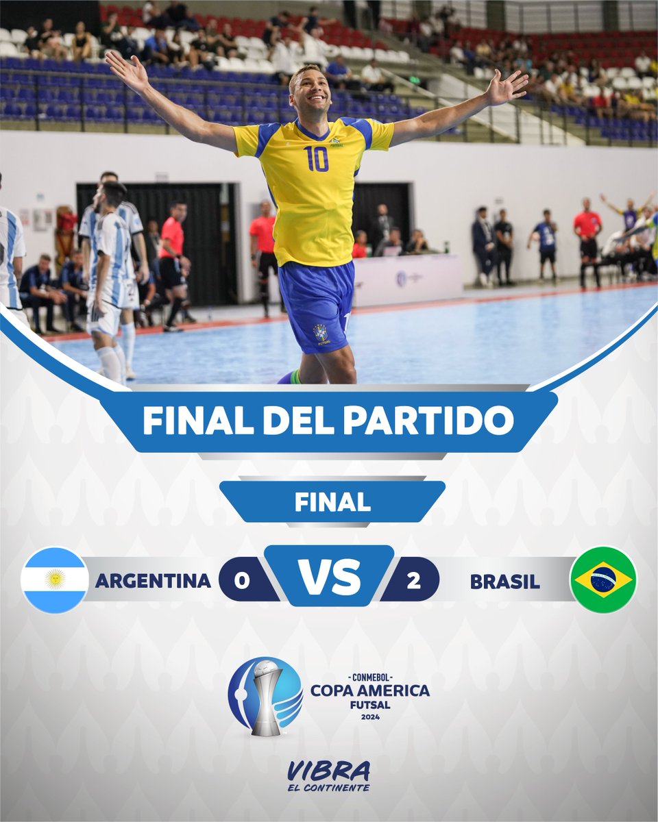 🔚 ¡Final del partido! 🏆 Brasil venció a @Argentina y se consagró campeón de la CONMEBOL #CopaAmérica™️ Futsal 2024 🎉 🏟️ Fim da partida! ⚽ @CBF_Futsal venceu a Argentina e se consagrou campeã da #CAFutsal 2024 🔥 #VibraOContinente #VibraElContinente