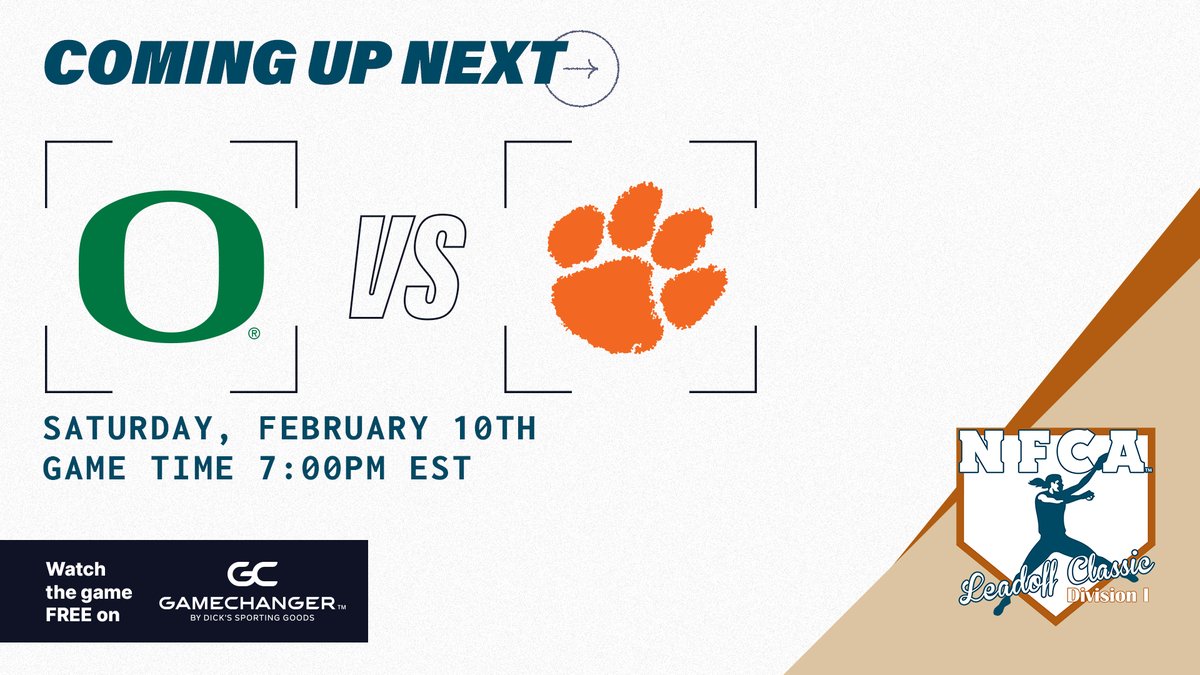 GetGameChanger's tweet image. 🥎 LIVE NOW 🎥

#15 @OregonSB vs #5 @clemsonsoftball 

TUNE IN
📺 @MLBNetwork 
💻 bit.ly/4bB6EWo

#NFCALeadoffClassics | #GameChangerSports