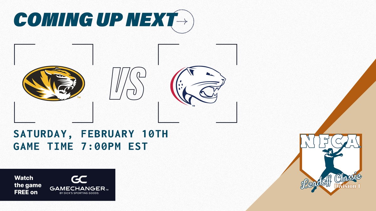 GetGameChanger's tweet image. 🥎 WATCH NOW 🎥

@MizzouSoftball vs @SouthAlabamaSB 

Tune in on GameChanger: bit.ly/485QRMo

#NFCALeadoffClassics | #GameChangerSports