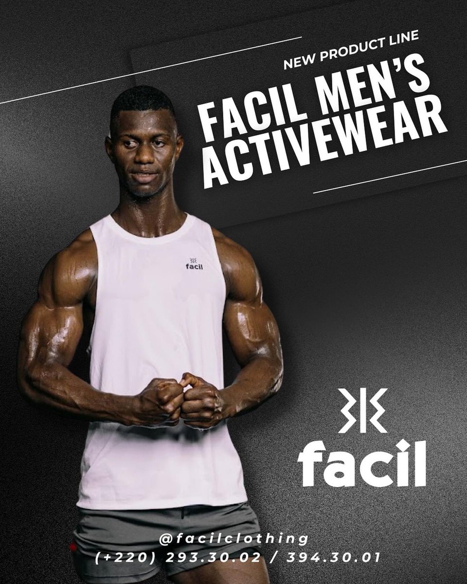 Calling all active Gambian guys! 🇬🇲

Ready to crush your workouts in style &amp; comfort?  We've got you covered!

Facil Clothing now offers a  selection of men's activewear designed for performance &amp; made with you in mind.

Breathable fabrics,  flattering fits, &amp;  affordable prices