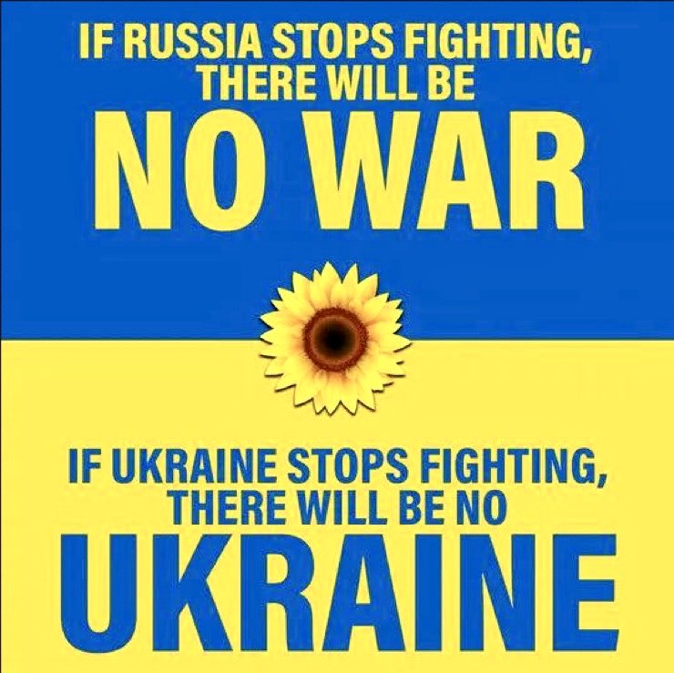 If Russia stops fighting, there will be no war.
If Ukraine stops fighting, 
there will be no Ukraine. 

#FightForFreedom
#FundTheFrontline
#DefendUkraine
#DemVoice1